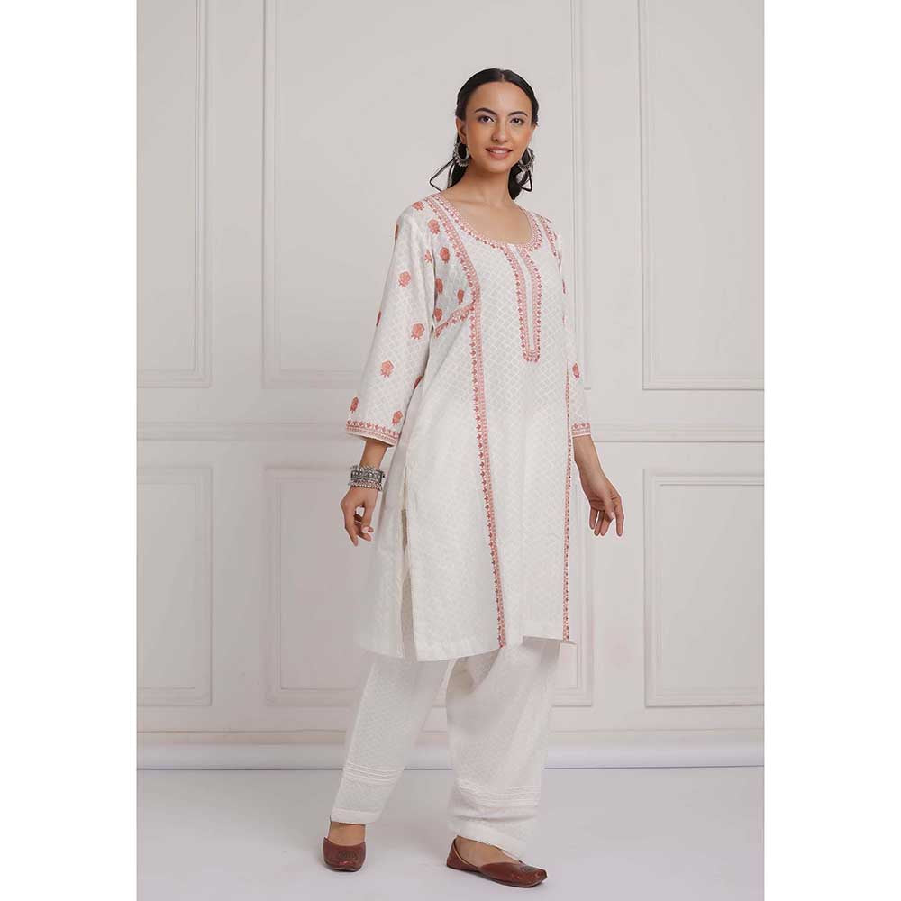 NEMAANI Peach Embroidered Aline Kurta with Salwar Pant (Set of 2)