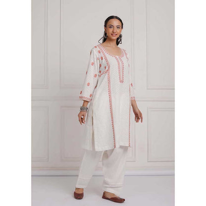 NEMAANI Peach Embroidered Aline Kurta with Salwar Pant (Set of 2)
