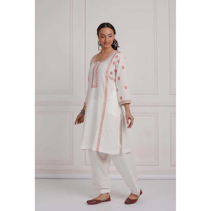 NEMAANI Peach Embroidered Aline Kurta with Salwar Pant (Set of 2)