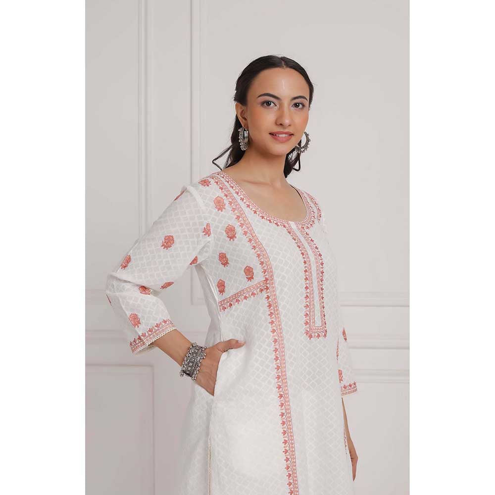 NEMAANI Peach Embroidered Aline Kurta with Salwar Pant (Set of 2)