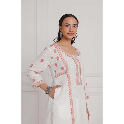 NEMAANI Peach Embroidered Aline Kurta with Salwar Pant (Set of 2)