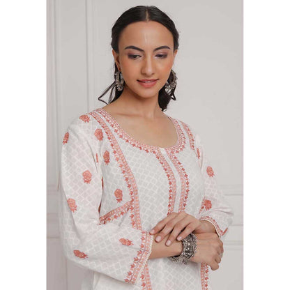 NEMAANI Peach Embroidered Aline Kurta with Salwar Pant (Set of 2)