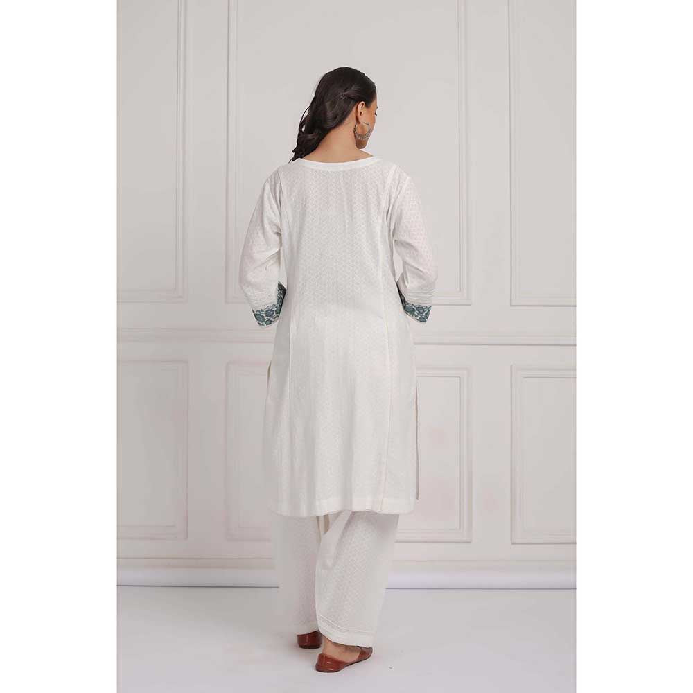 NEMAANI Off White Cotton Kurta with Salwar Pant (Set of 2)