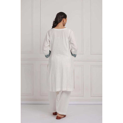 NEMAANI Off White Cotton Kurta with Salwar Pant (Set of 2)