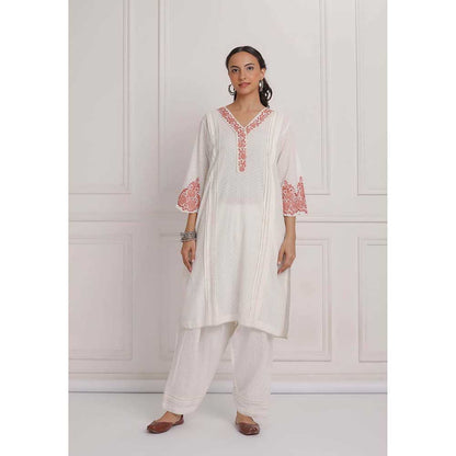 NEMAANI Peach Embroidered Kurta with Salwar Pant (Set of 2)