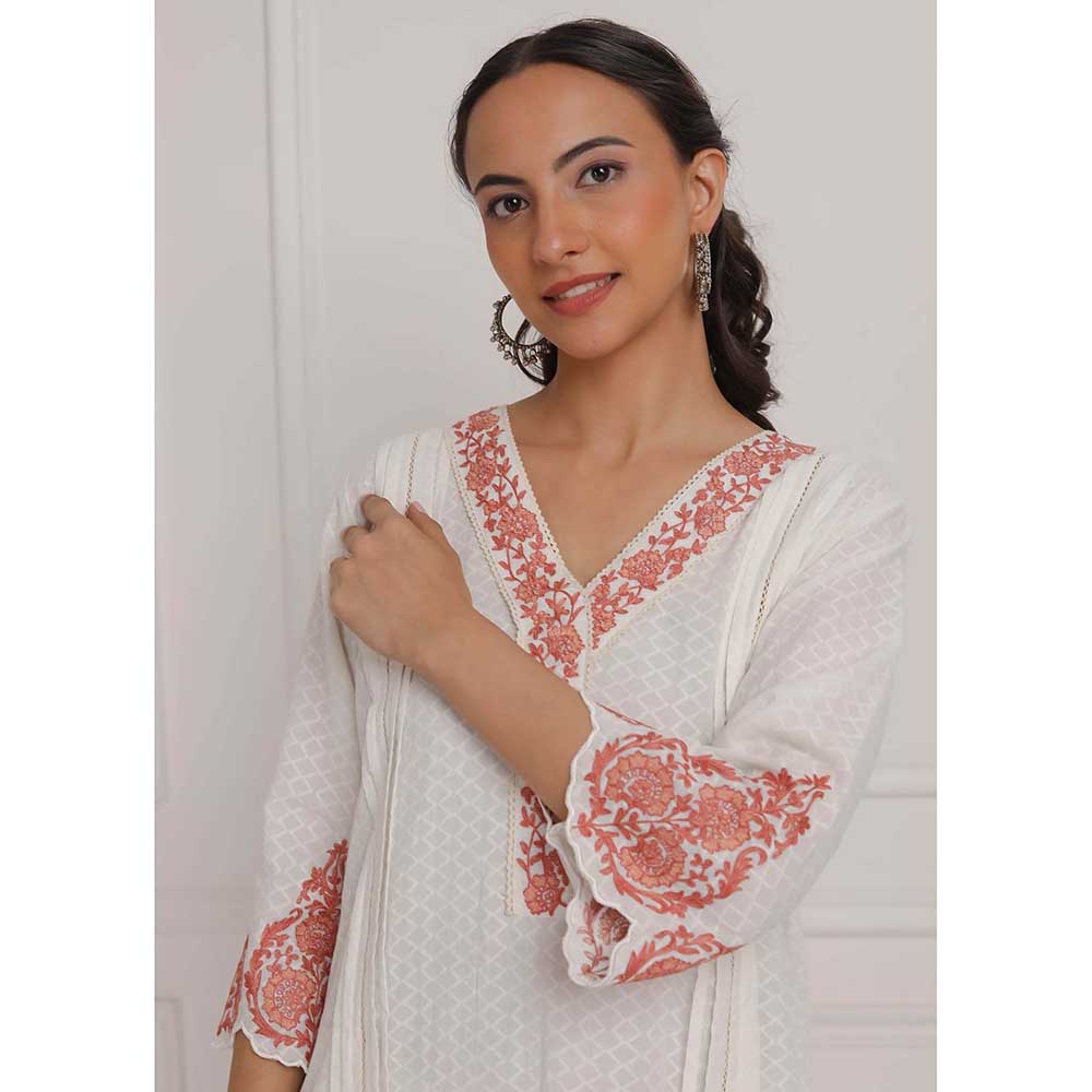 NEMAANI Peach Embroidered Kurta with Salwar Pant (Set of 2)