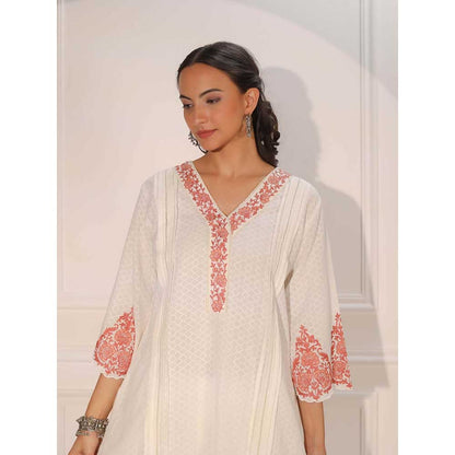 NEMAANI Peach Embroidered Kurta with Salwar Pant (Set of 2)
