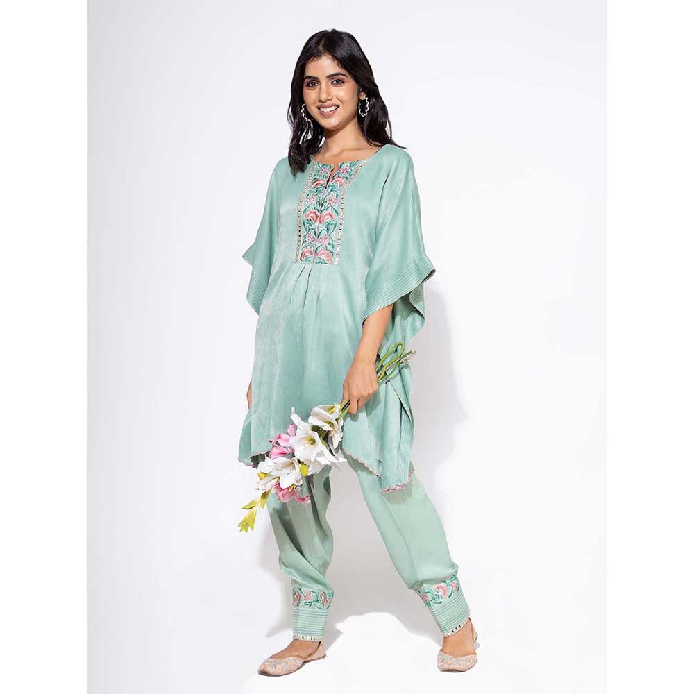 NEMAANI Blue Embroidered Kaftan with Salwar Pant (Set of 2)