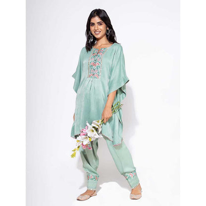 NEMAANI Blue Embroidered Kaftan with Salwar Pant (Set of 2)