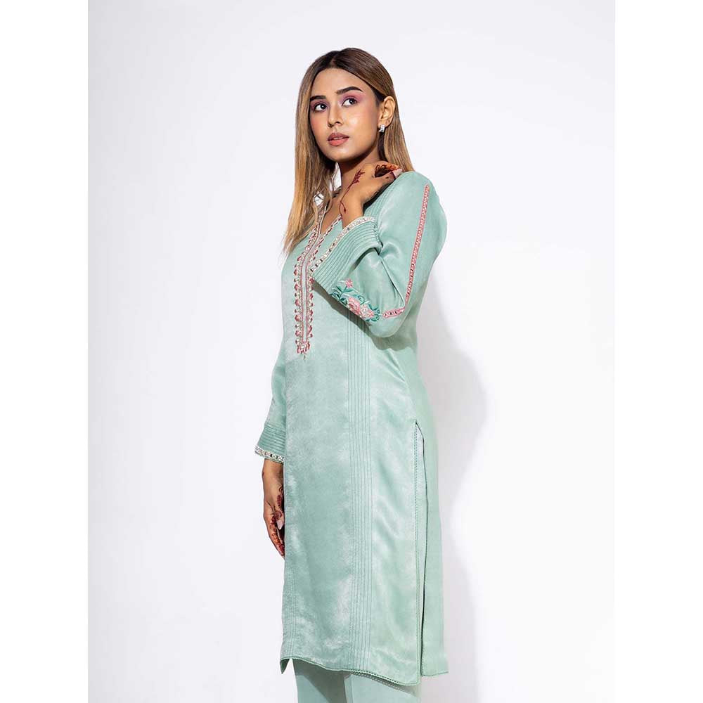 NEMAANI Blue Embroidered Sleeve Kurta with Pant and Dupatta (Set of 3)