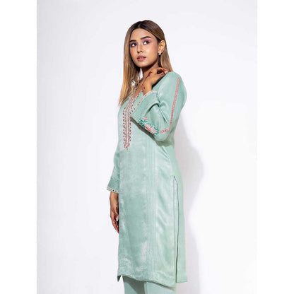 NEMAANI Blue Embroidered Sleeve Kurta with Pant and Dupatta (Set of 3)