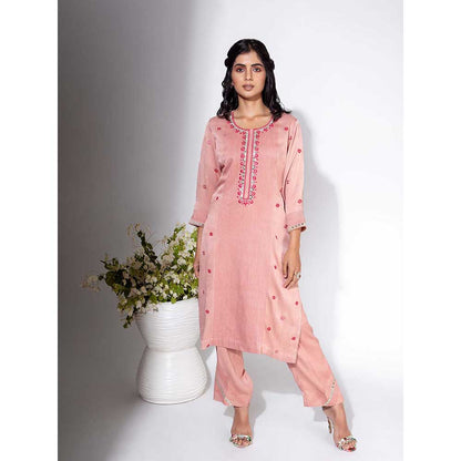 NEMAANI Pink Neckline Embroidered Kurta with Pant and Dupatta (Set of 3)