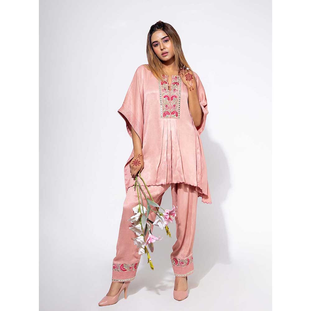 NEMAANI Pink Embroidered Kaftan with Salwar Pant (Set of 2)