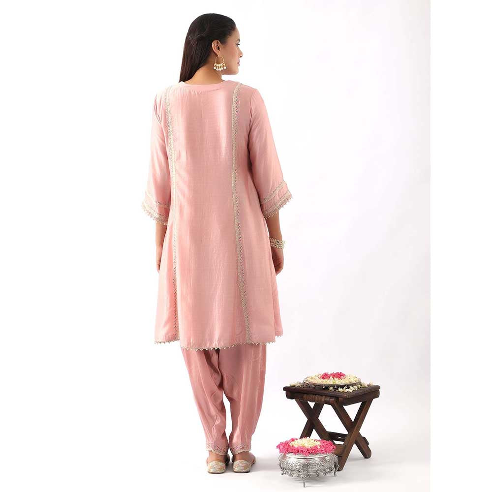 NEMAANI Blush Pink Embroidered A-Line Kurta with Salwar Pant and Dupatta (Set of 3)
