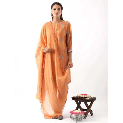 NEMAANI Orange Embroidered Kurta with Dhoti Pant and Dupatta (Set of 3)