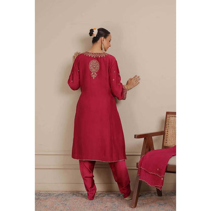 NEMAANI Magenta Pink Dori Embroidered A-Line Kurta with Salwar Pant and Dupatta (Set of 3)