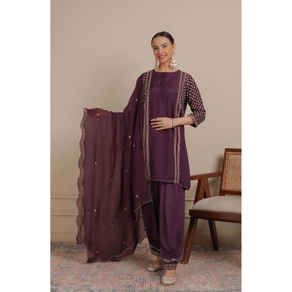 NEMAANI Purple Short Kurti with Salwar Pant and Dupatta (Set of 3)