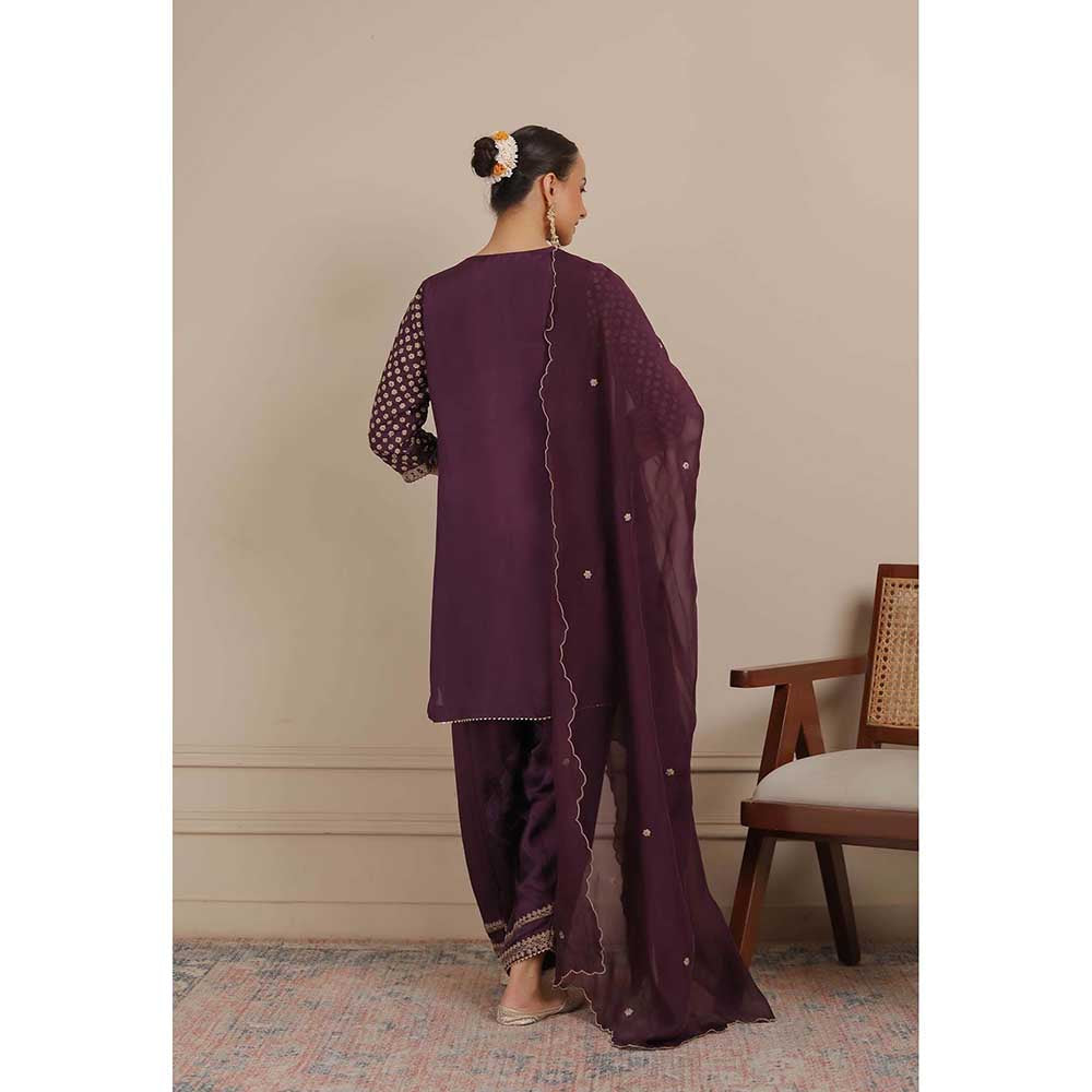 NEMAANI Purple Short Kurti with Salwar Pant and Dupatta (Set of 3)