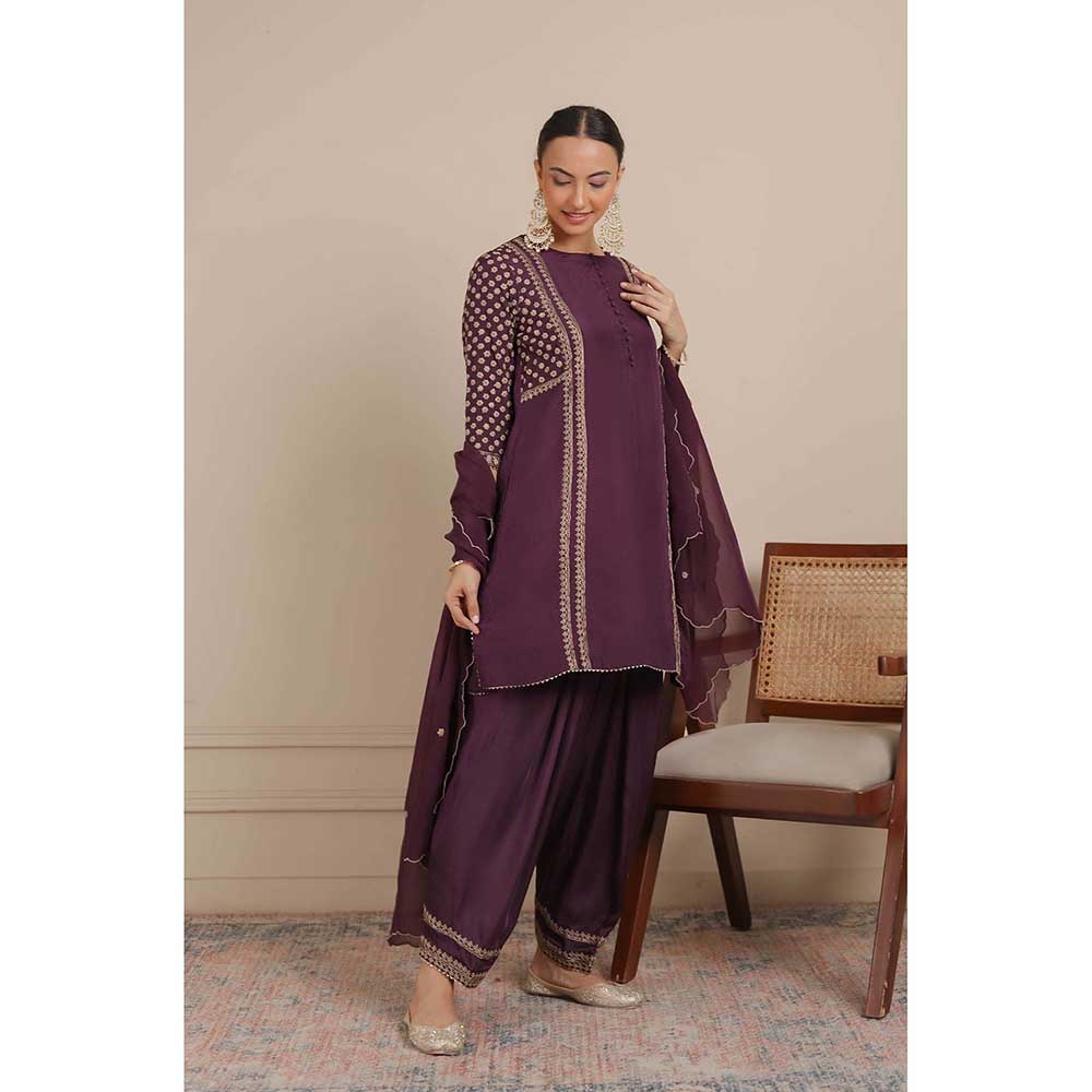 NEMAANI Purple Short Kurti with Salwar Pant and Dupatta (Set of 3)