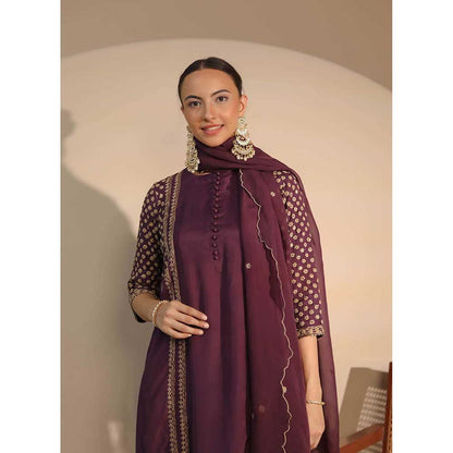 NEMAANI Purple Short Kurti with Salwar Pant and Dupatta (Set of 3)