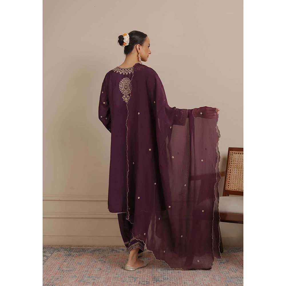 NEMAANI Purple A-Line Kurta with Salwar Pant and Dupatta (Set of 3)