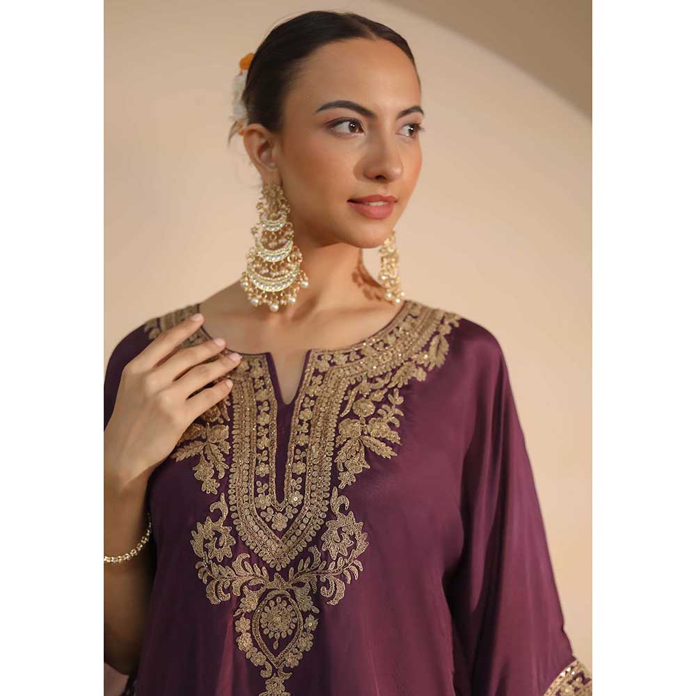 NEMAANI Purple Kaftan with Dhoti Pant (Set of 2)