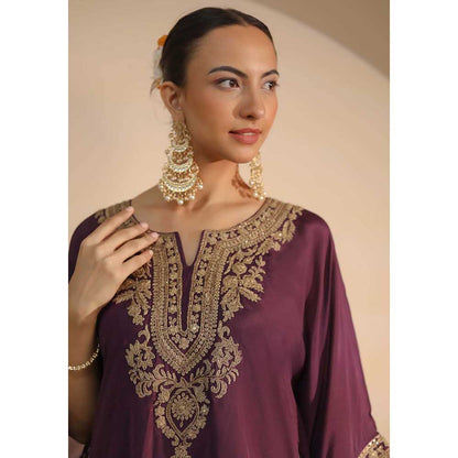 NEMAANI Purple Kaftan with Dhoti Pant (Set of 2)