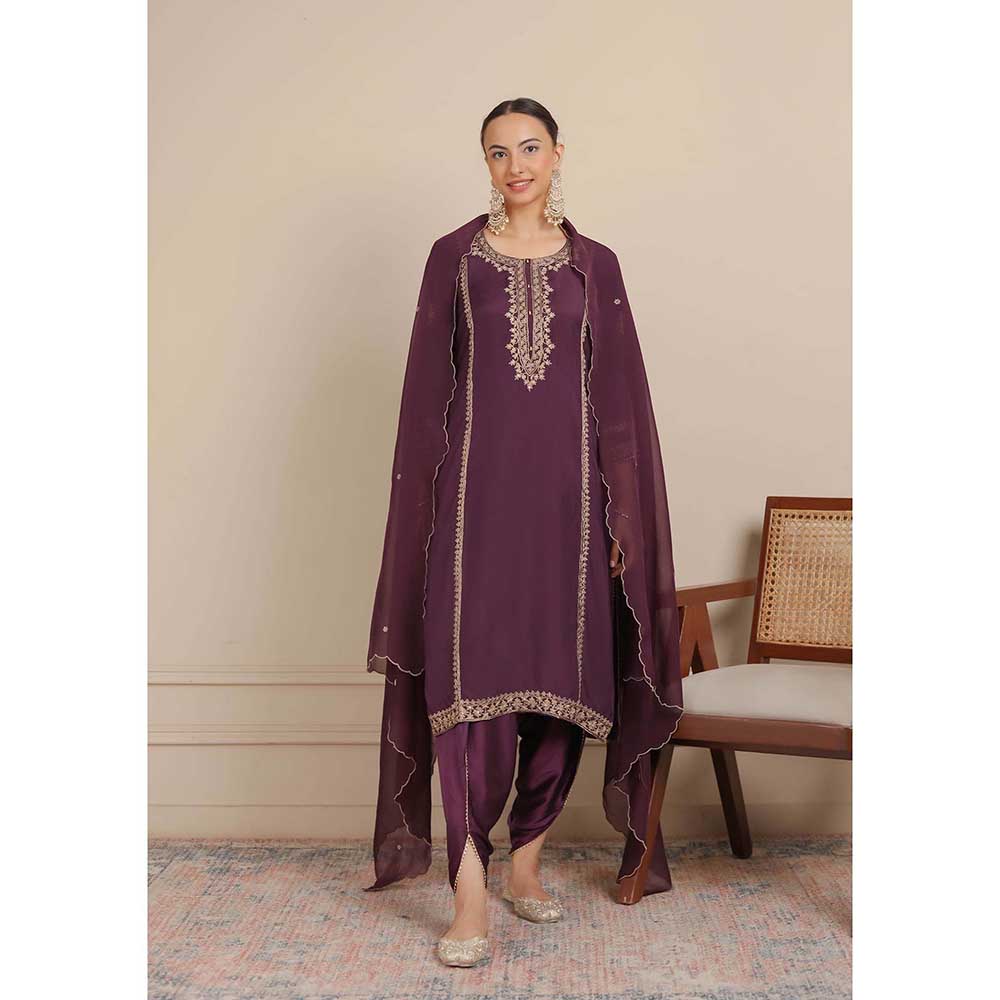 NEMAANI Purple Dori Kurta with Dhoti Pant and Dupatta (Set of 3)