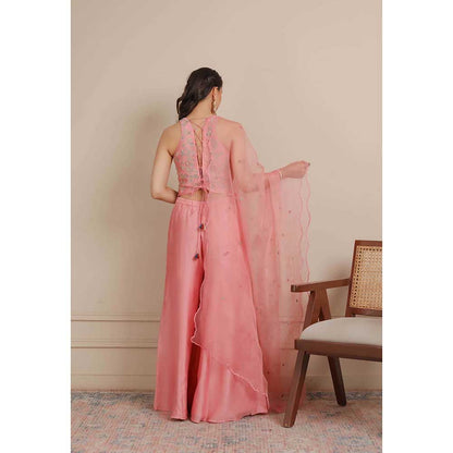 NEMAANI Pink Corset Flared Top with Palazzo and Dupatta (Set of 3)