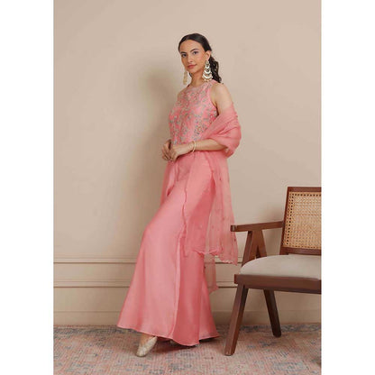 NEMAANI Pink Corset Flared Top with Palazzo and Dupatta (Set of 3)