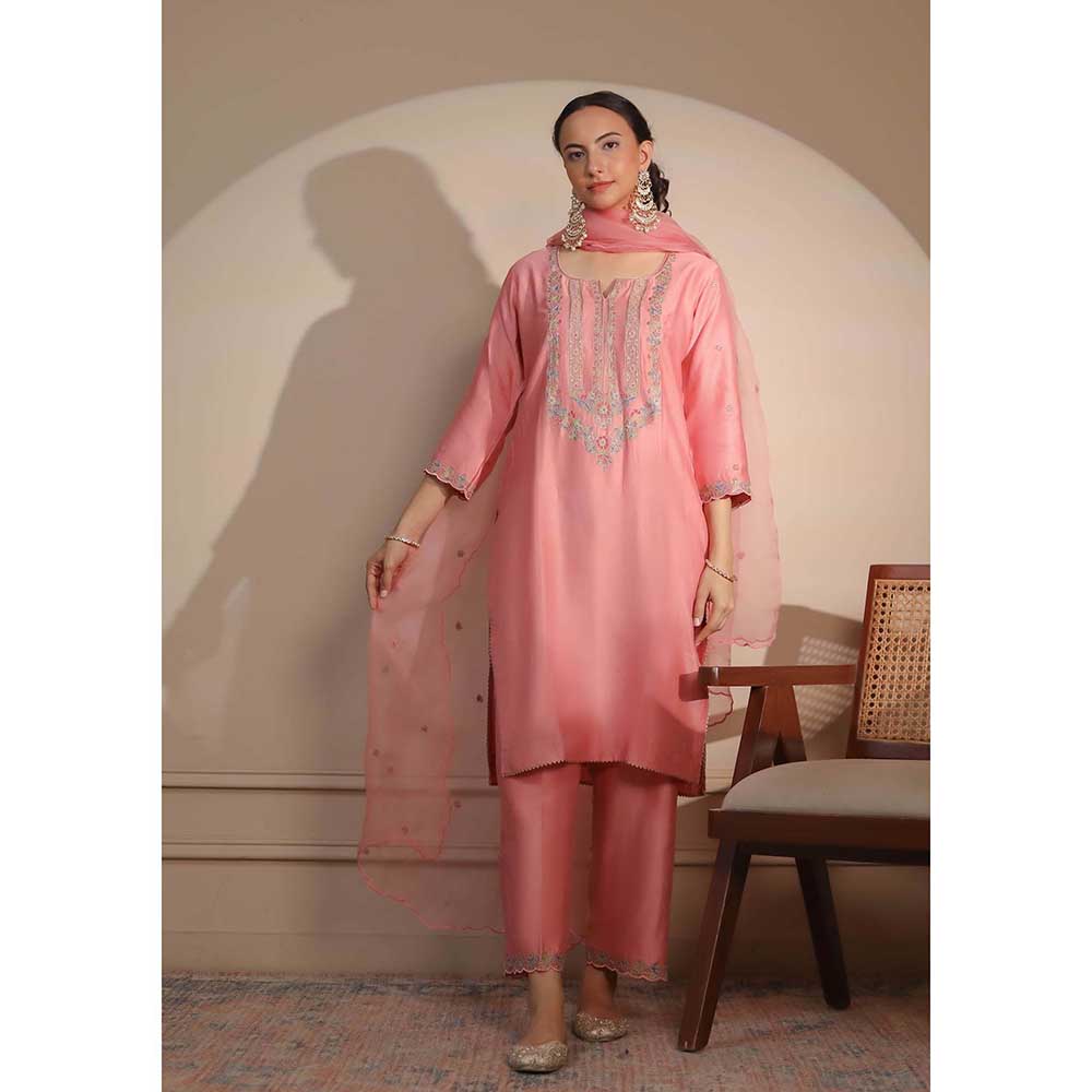 NEMAANI Pink Kurta with Pant and Dupatta (Set of 3)