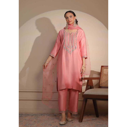 NEMAANI Pink Kurta with Pant and Dupatta (Set of 3)