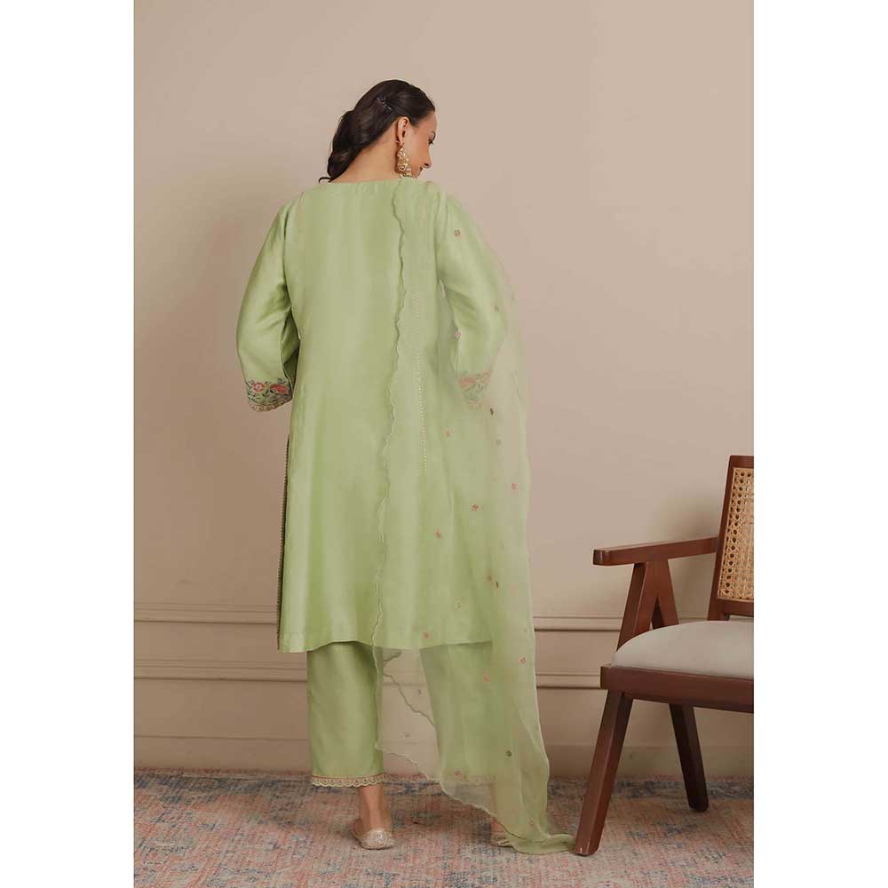 NEMAANI Green Kurta with Pant and Dupatta (Set of 3)