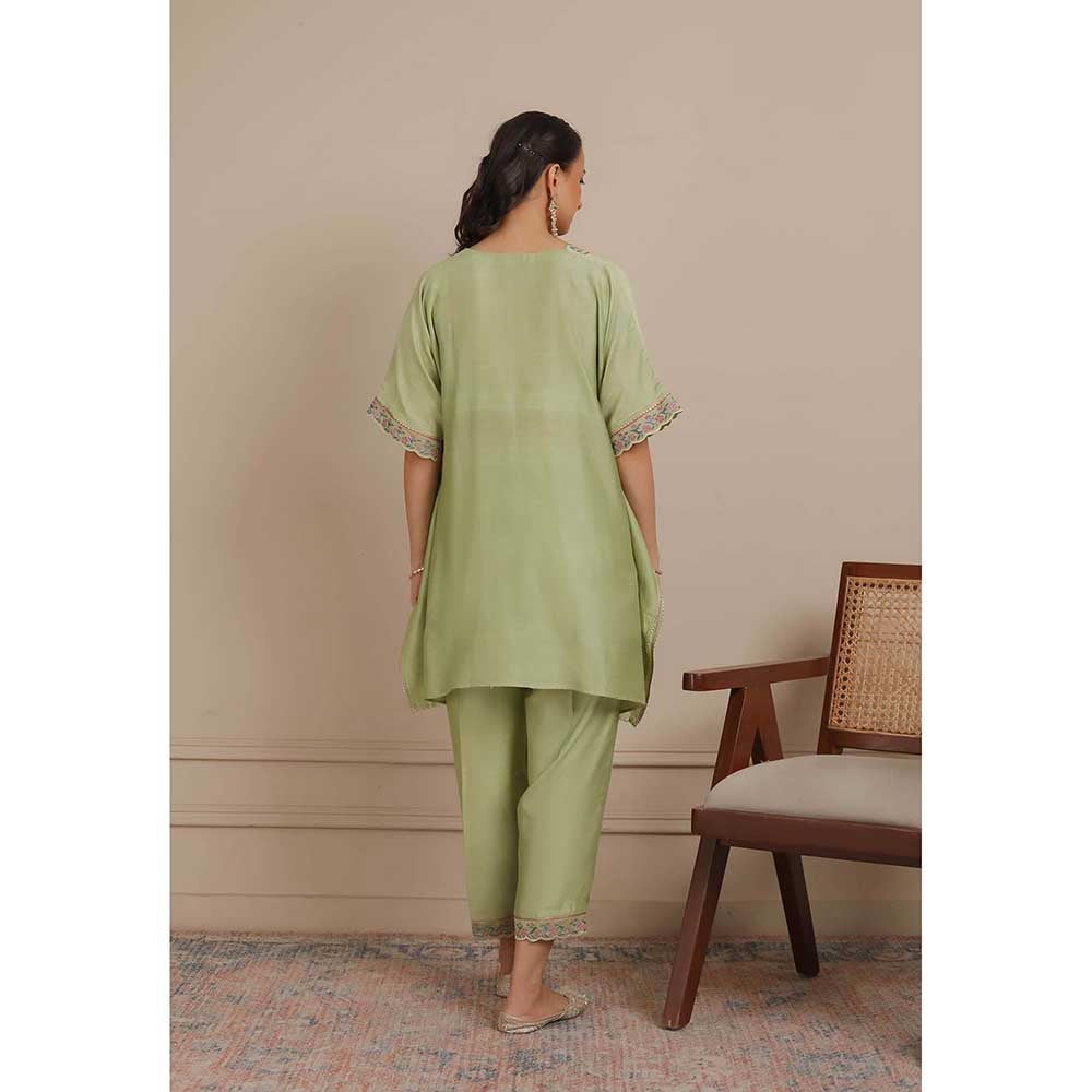 NEMAANI Green Short Kaftan with Pant and Blouse (Set of 3)