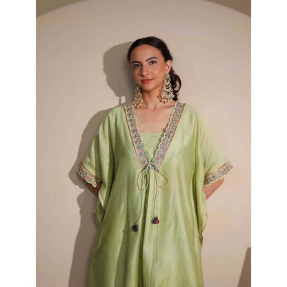NEMAANI Green Short Kaftan with Pant and Blouse (Set of 3)
