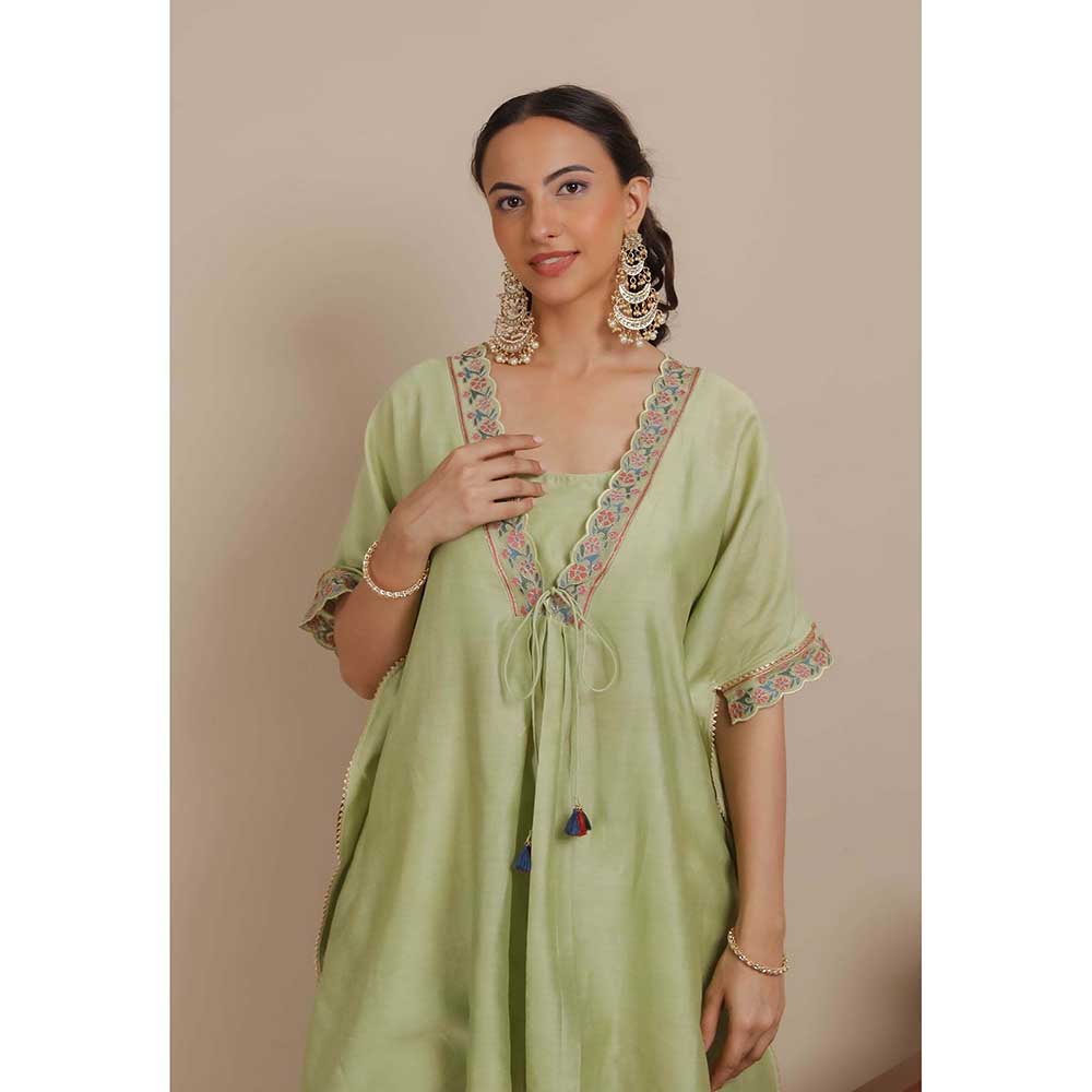 NEMAANI Green Short Kaftan with Pant and Blouse (Set of 3)