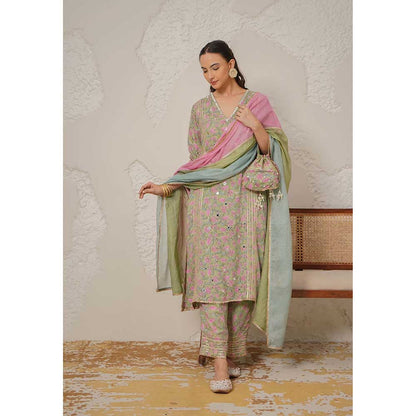 NEMAANI Saanjh Green Kurta with Pant and Dupatta