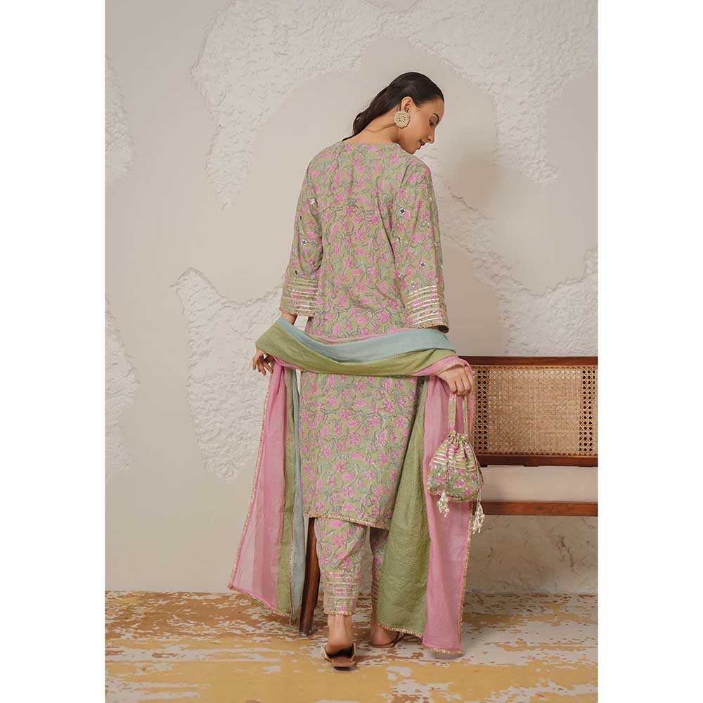 NEMAANI Saanjh Green Kurta with Pant and Dupatta