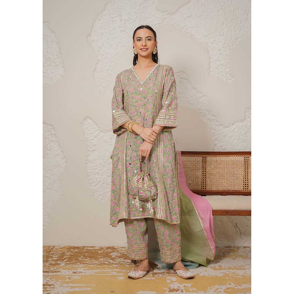 NEMAANI Saanjh Green Kurta with Pant and Dupatta