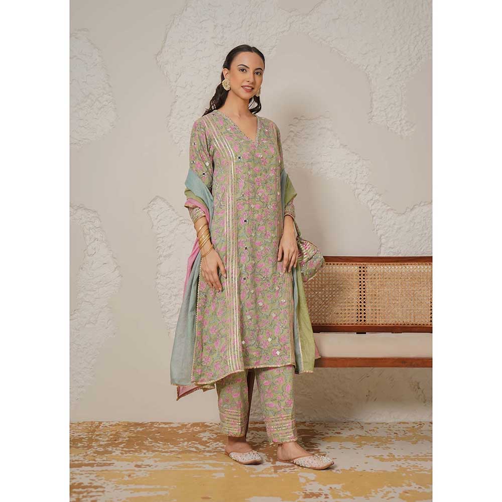 NEMAANI Saanjh Green Kurta with Pant and Dupatta