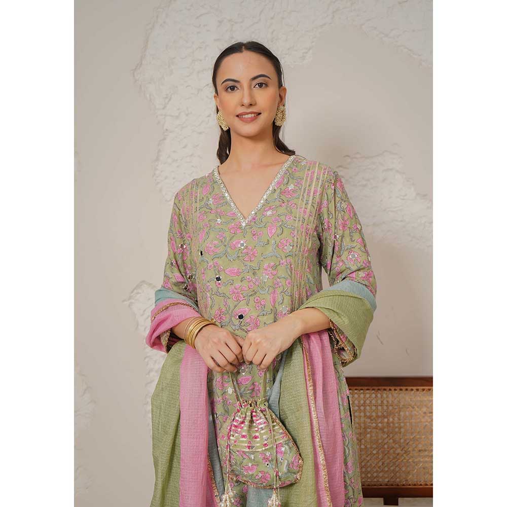 NEMAANI Saanjh Green Kurta with Pant and Dupatta