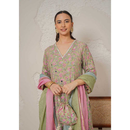 NEMAANI Saanjh Green Kurta with Pant and Dupatta