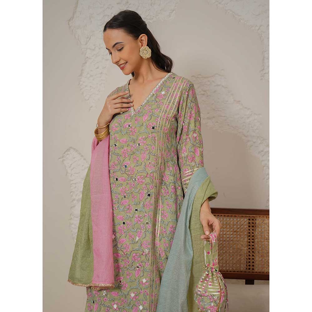 NEMAANI Saanjh Green Kurta with Pant and Dupatta