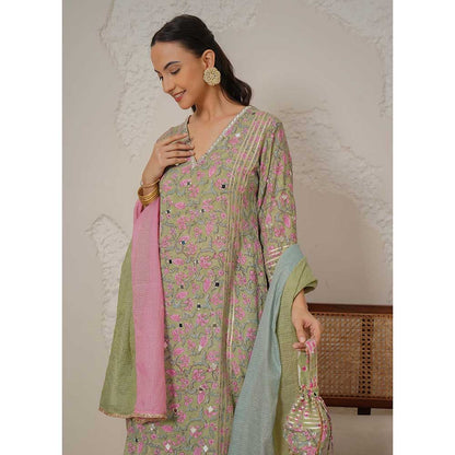 NEMAANI Saanjh Green Kurta with Pant and Dupatta