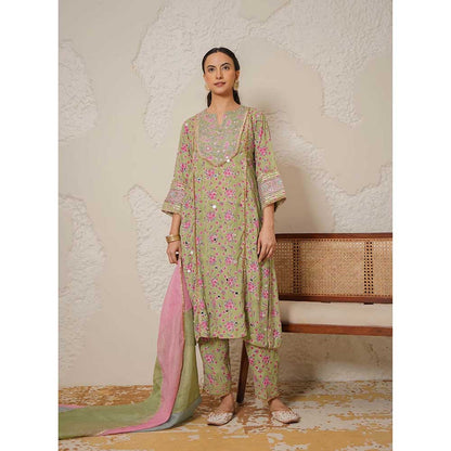 NEMAANI Aaina Green Kurta with Pant and Dupatta