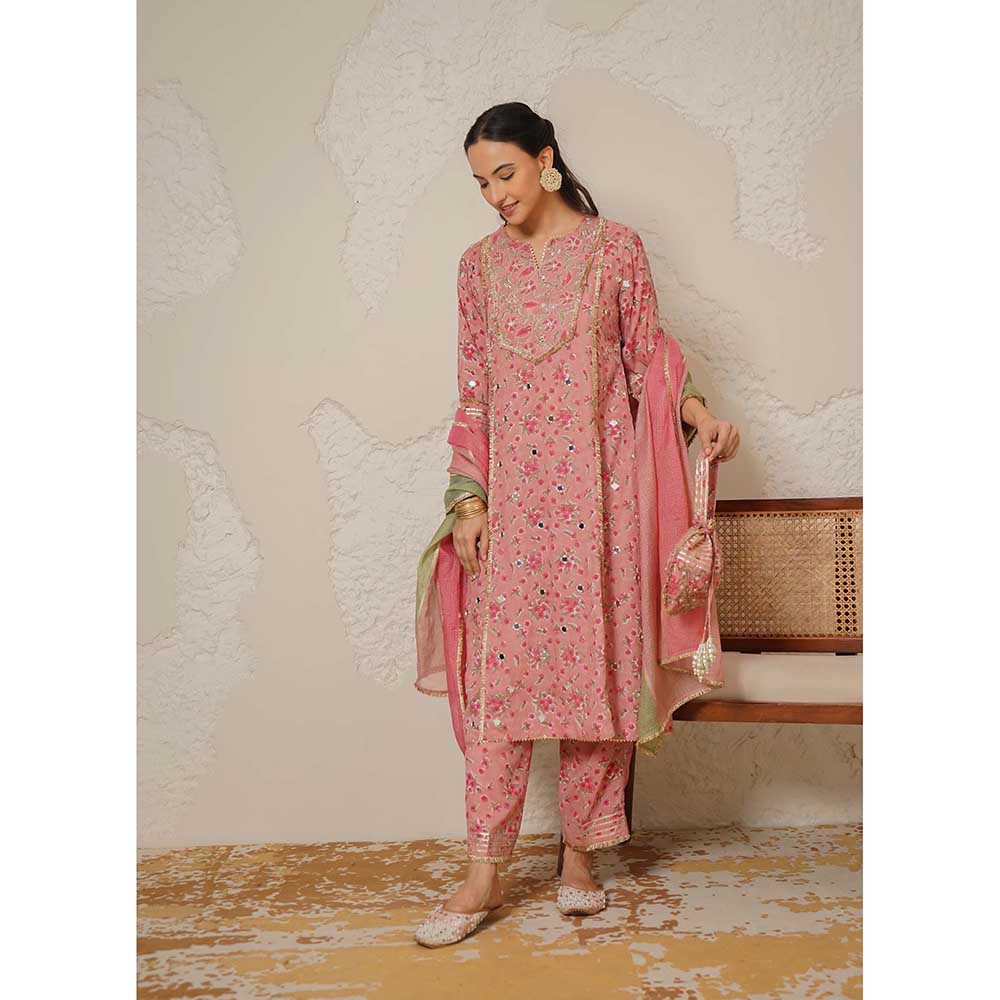 NEMAANI Aaina Pink Kurta with Pant and Dupatta