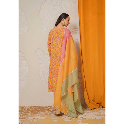 NEMAANI Sitara Yellow A-Line Kurta with Pant and Dupatta