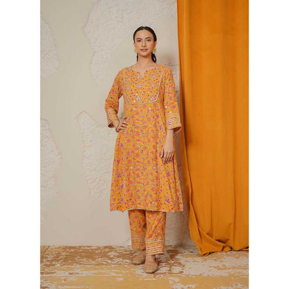 NEMAANI Sitara Yellow A-Line Kurta with Pant and Dupatta