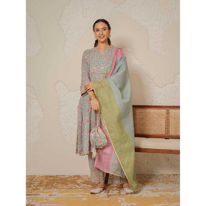 NEMAANI Sitara Blue A-Line Kurta with Pant and Dupatta