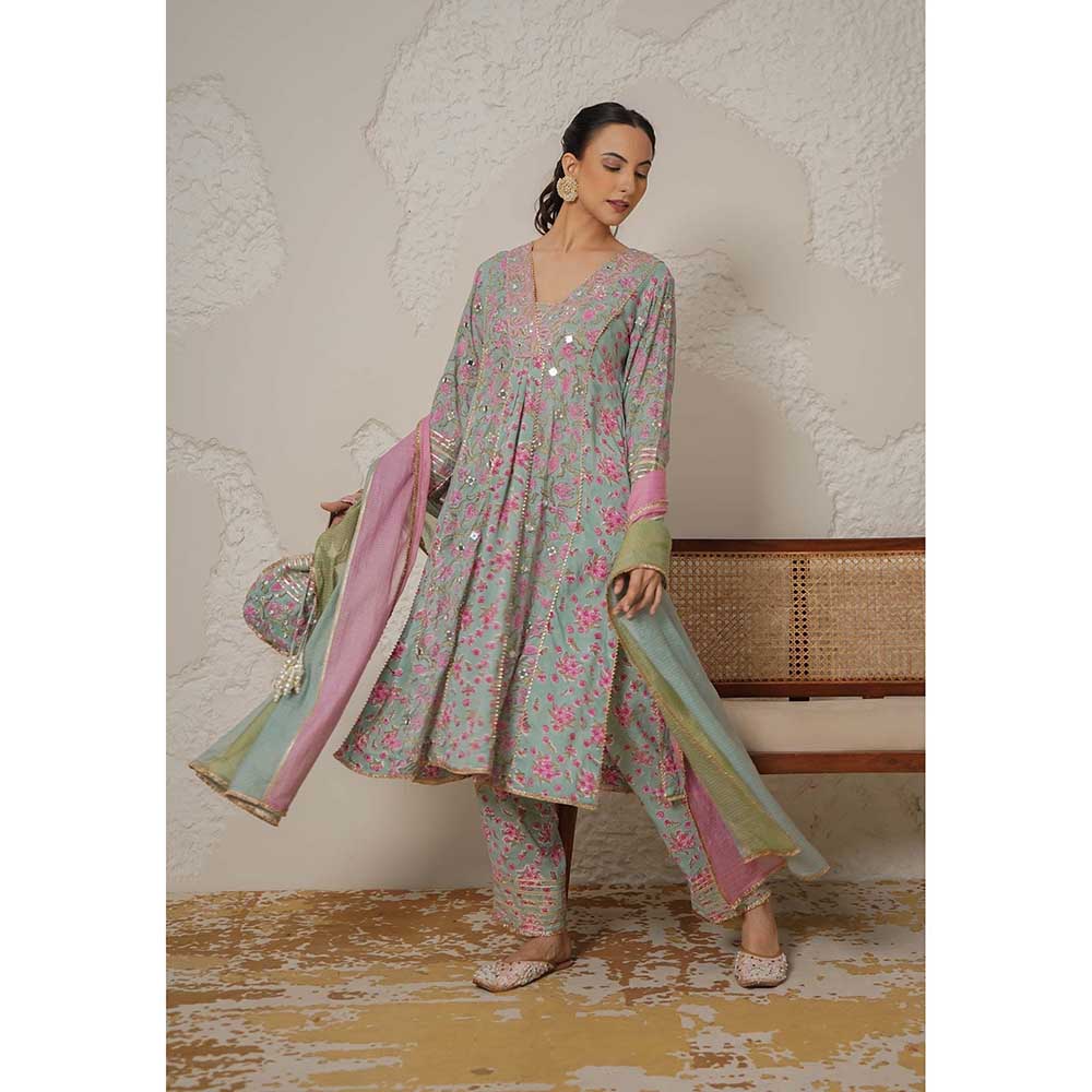 NEMAANI Ira Blue A-Line Kurta and Pant